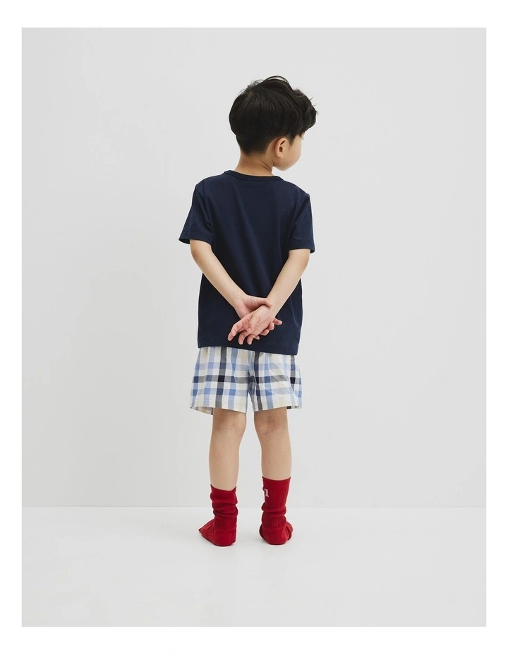 Australian Cotton Short Sleeve Logo Pyjama Set in Blue Check image 5