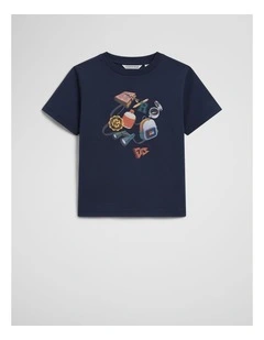 Australian Cotton Relaxed Adventure Short Sleeve T-shirt in Navy