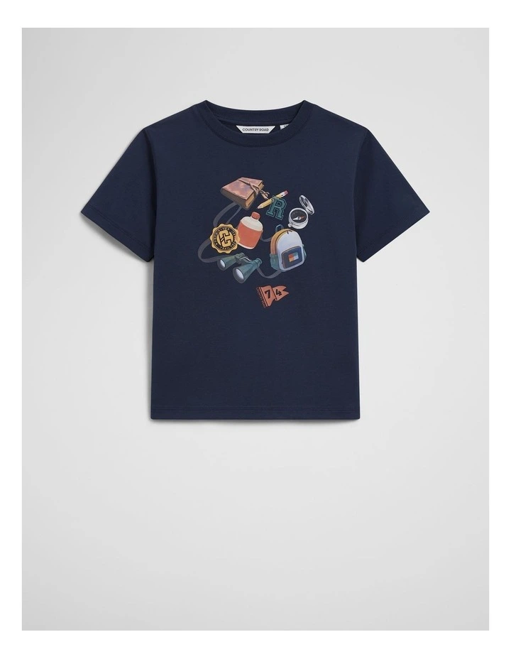 Australian Cotton Relaxed Adventure Short Sleeve T-shirt in Navy image 1