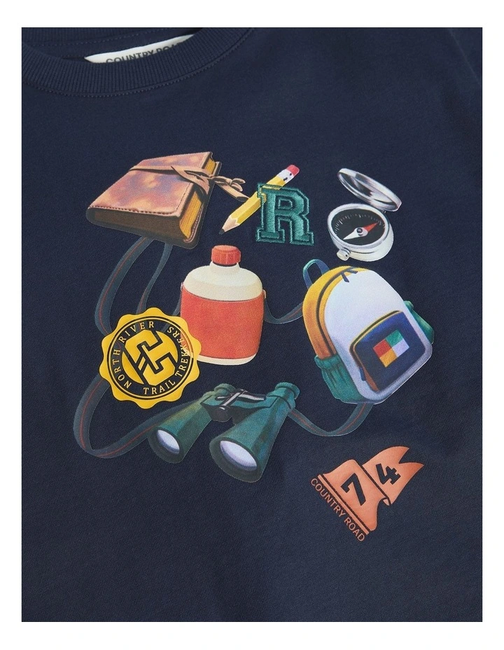 Australian Cotton Relaxed Adventure Short Sleeve T-shirt in Navy image 2