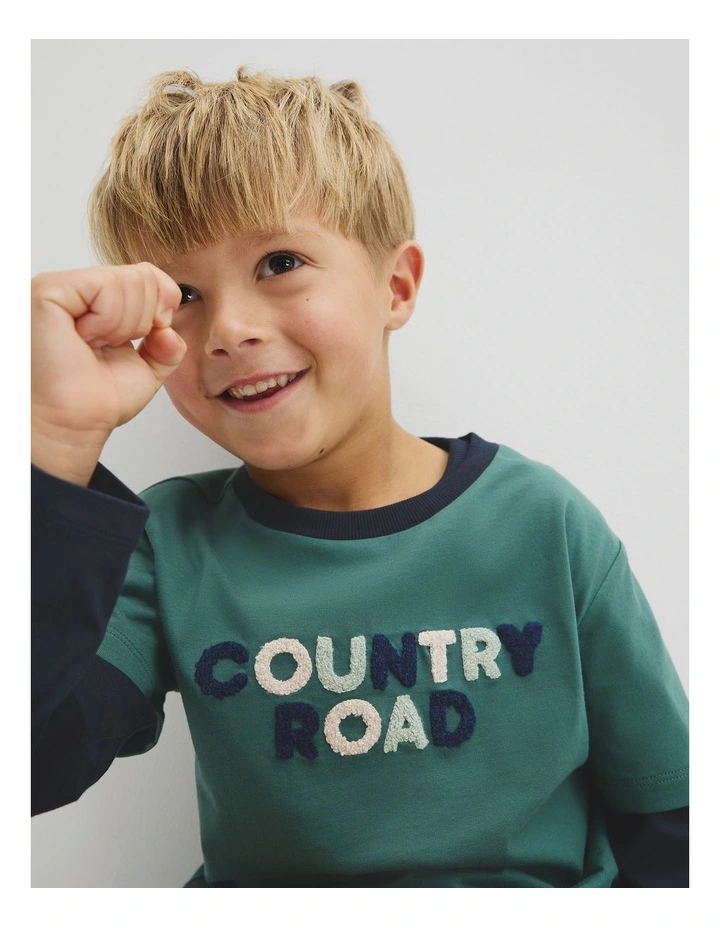 Australian Cotton Short Sleeve Boucle Tee in Pine Green image 3