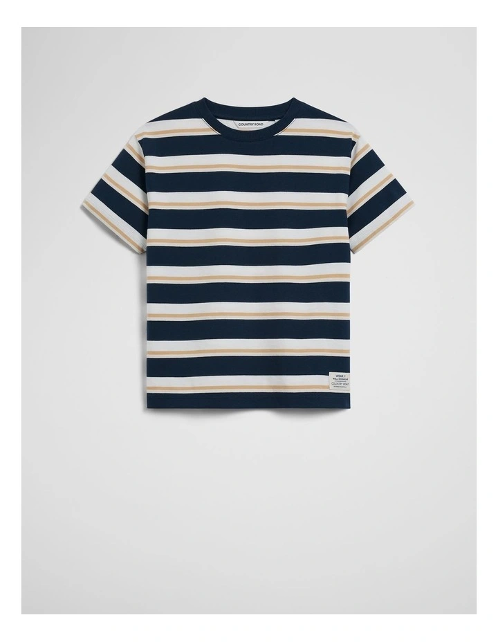 Australian Cotton Oversized Stripe Short Sleeve Tee in Navy Honey Strp image 2