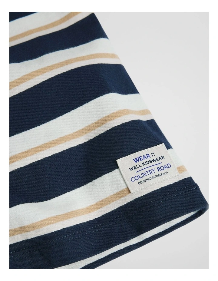 Australian Cotton Oversized Stripe Short Sleeve Tee in Navy Honey Strp image 6