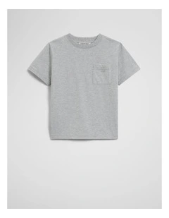Australian Cotton Relaxed Short Sleeve Pocket T-shirt in Light Grey Marle