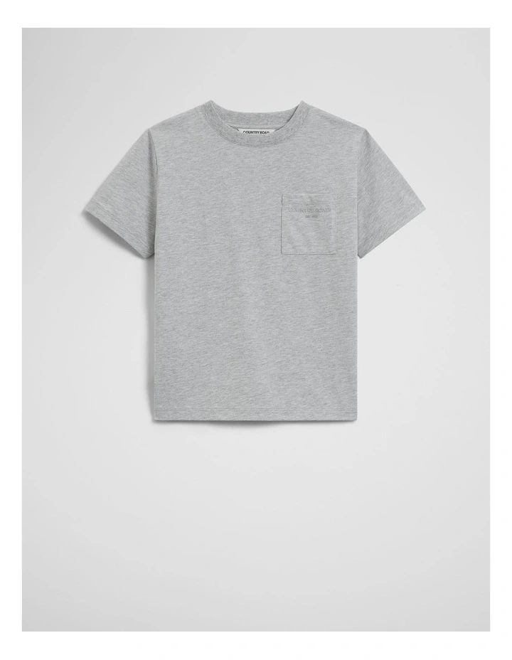 Australian Cotton Relaxed Short Sleeve Pocket T-shirt in Light Grey Marle image 1
