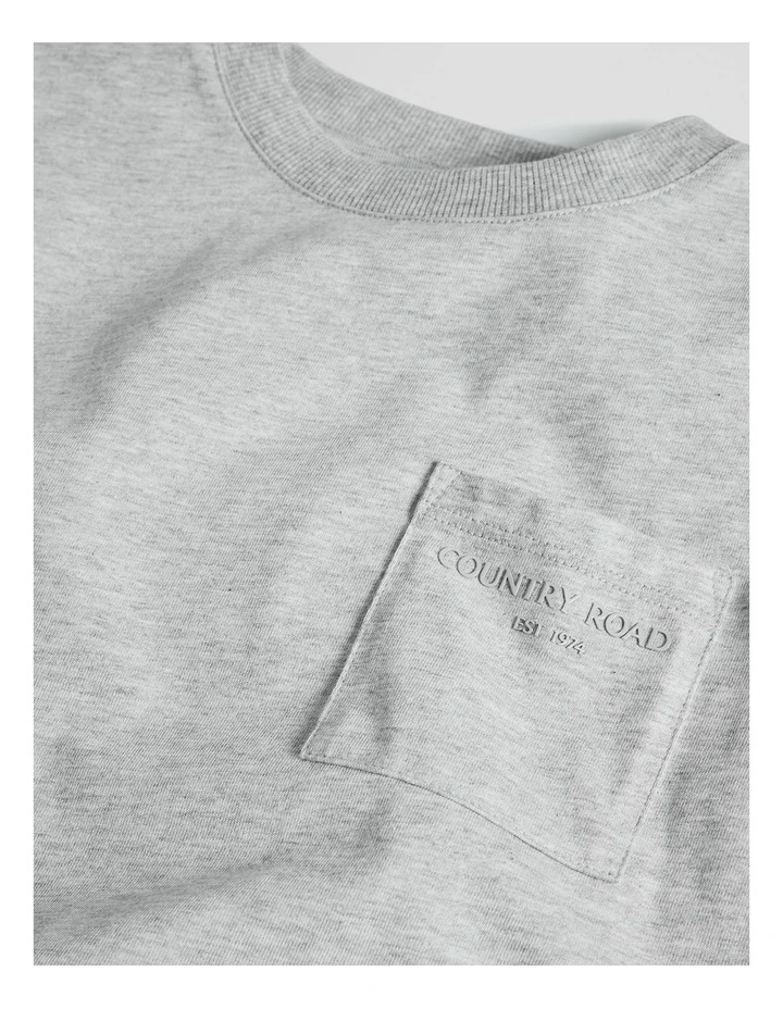 Australian Cotton Relaxed Short Sleeve Pocket T-shirt in Light Grey Marle image 2