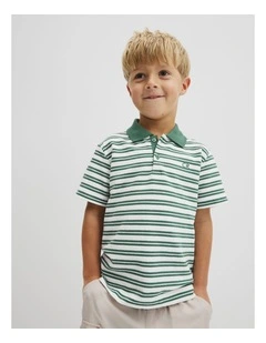 Australian Cotton Textured Polo in Pine Stripe