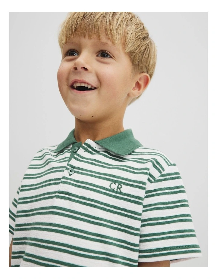 Australian Cotton Textured Polo in Pine Stripe image 3