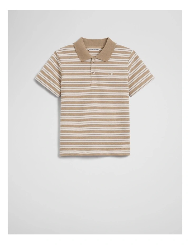 Australian Cotton Textured Polo in Latte Stripe image 2