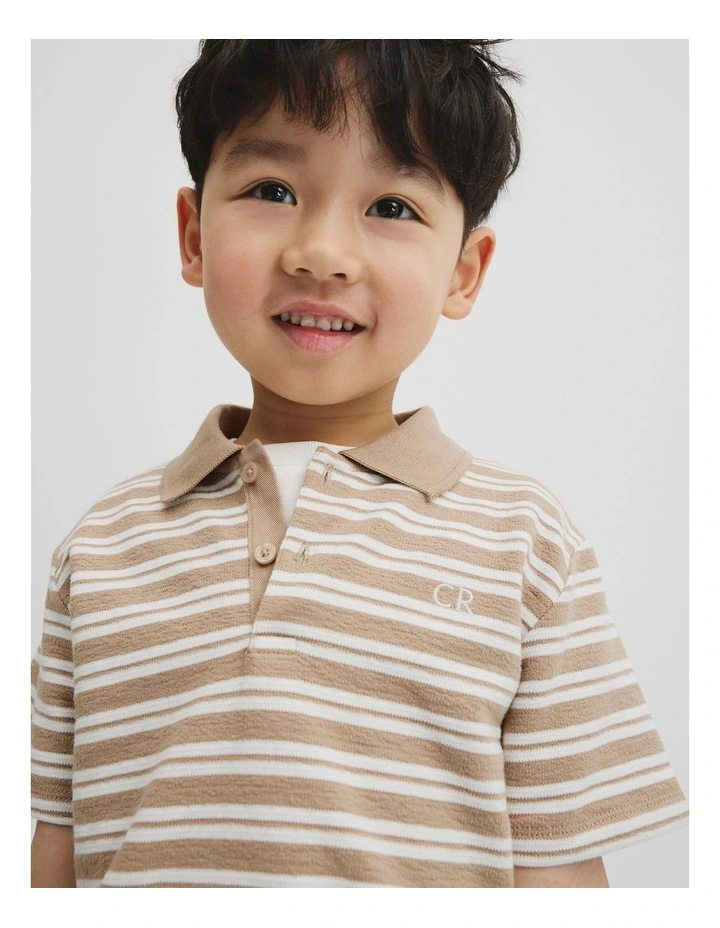 Australian Cotton Textured Polo in Latte Stripe image 3