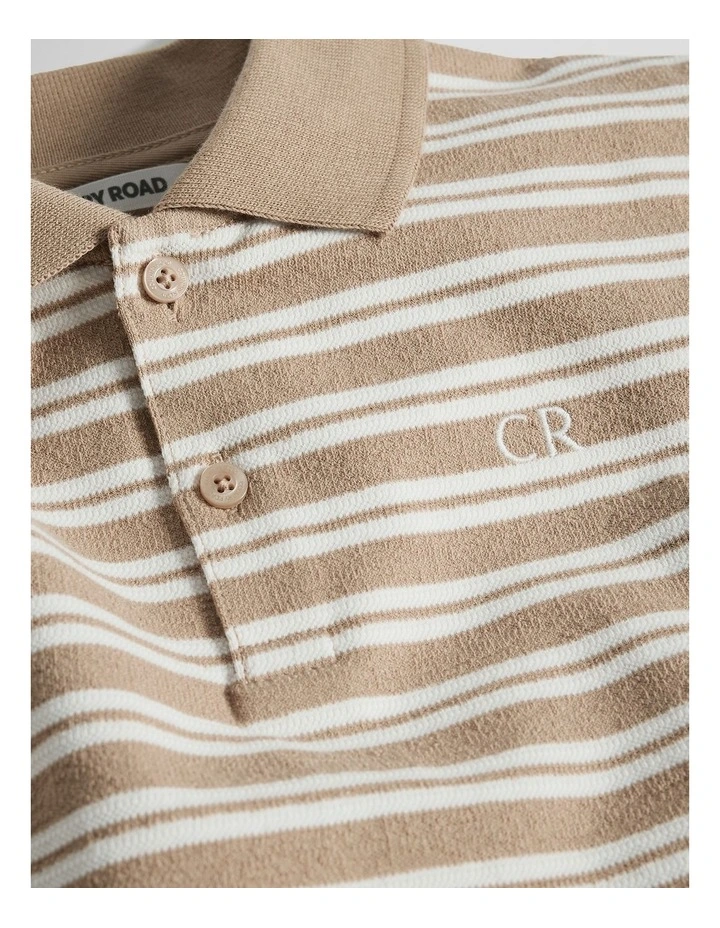 Australian Cotton Textured Polo in Latte Stripe image 6