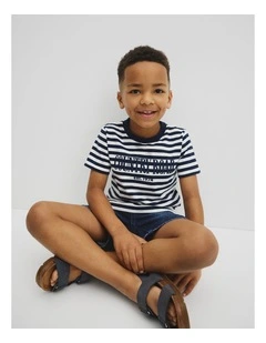 Australian Cotton Short Sleeve Heritage Tee in Navy Stripe
