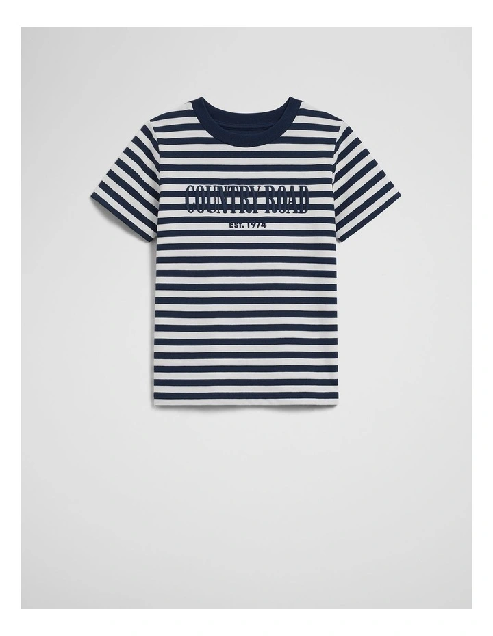 Australian Cotton Short Sleeve Heritage Tee in Navy Stripe image 2