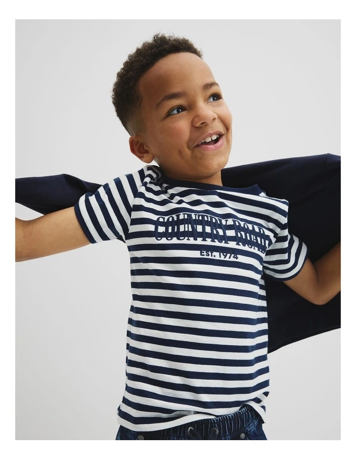 Australian Cotton Short Sleeve Heritage Tee in Navy Stripe image 3
