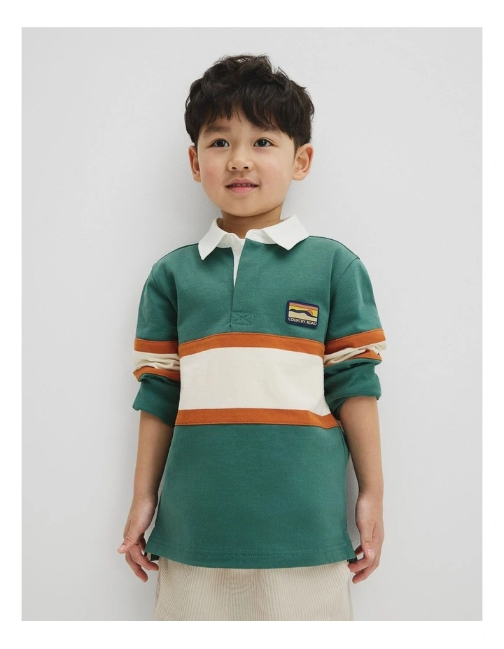 Organically Grown Cotton Panel Stripe Rugby in Pine Green image 1