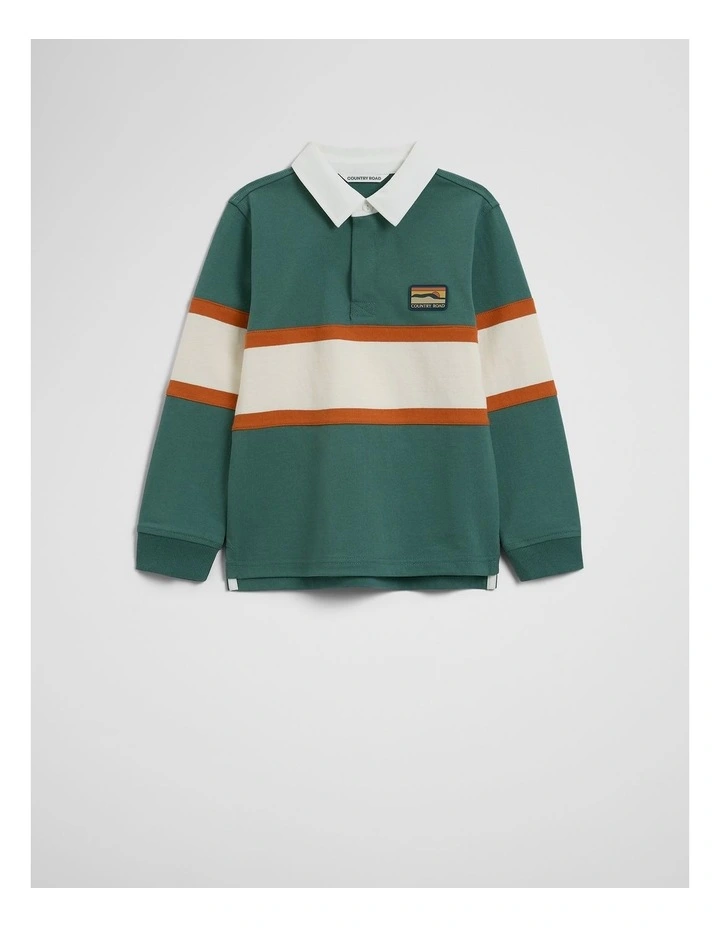 Organically Grown Cotton Panel Stripe Rugby in Pine Green image 2