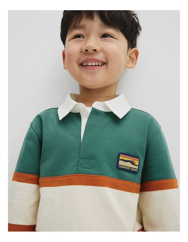Organically Grown Cotton Panel Stripe Rugby in Pine Green image 3