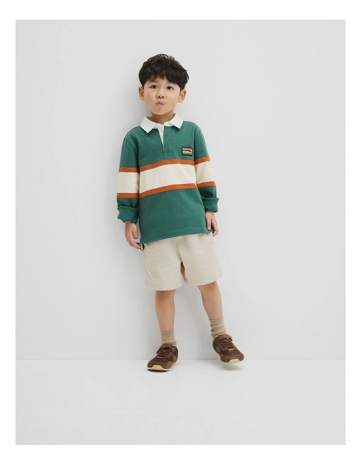 Organically Grown Cotton Panel Stripe Rugby in Pine Green image 4