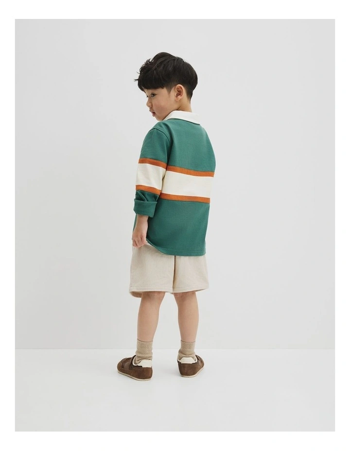 Organically Grown Cotton Panel Stripe Rugby in Pine Green image 5