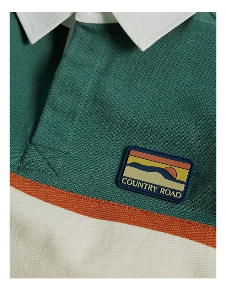 Organically Grown Cotton Panel Stripe Rugby in Pine Green image 6