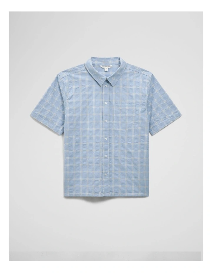 Teen Contrast Check Short Sleeve Shirt in Mid Blue image 2