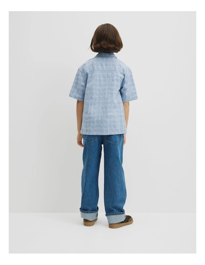 Teen Contrast Check Short Sleeve Shirt in Mid Blue image 5