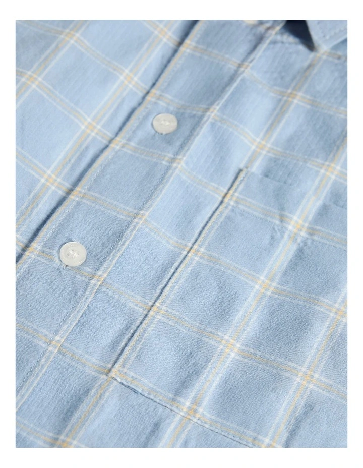Teen Contrast Check Short Sleeve Shirt in Mid Blue image 6