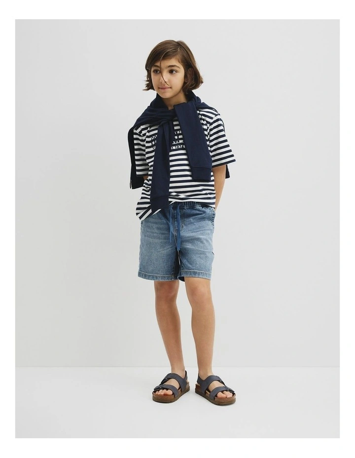 Teen Pull On Denim Short in Mid Blue Wash image 1
