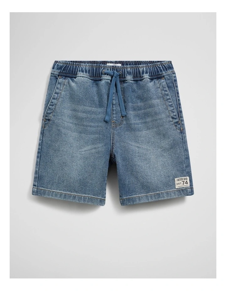 Teen Pull On Denim Short in Mid Blue Wash image 2