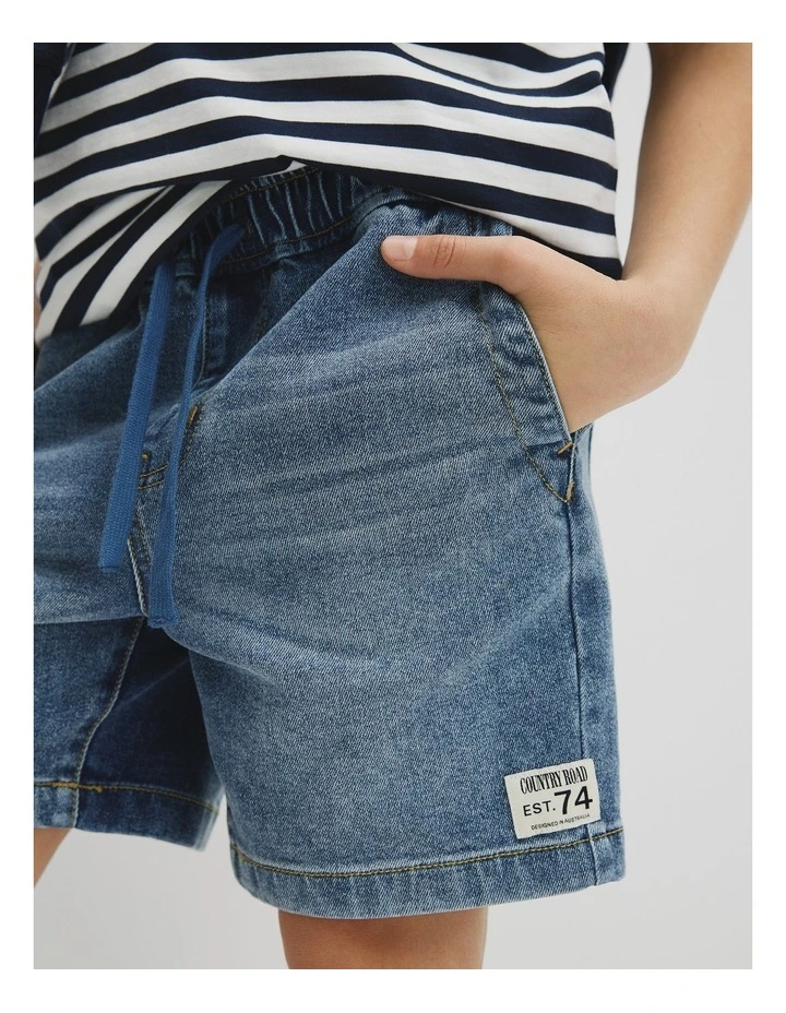 Teen Pull On Denim Short in Mid Blue Wash image 3