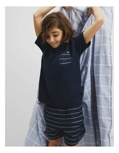 Teen Australian Cotton Short Sleeve Boxer Pyjama Set in Navy