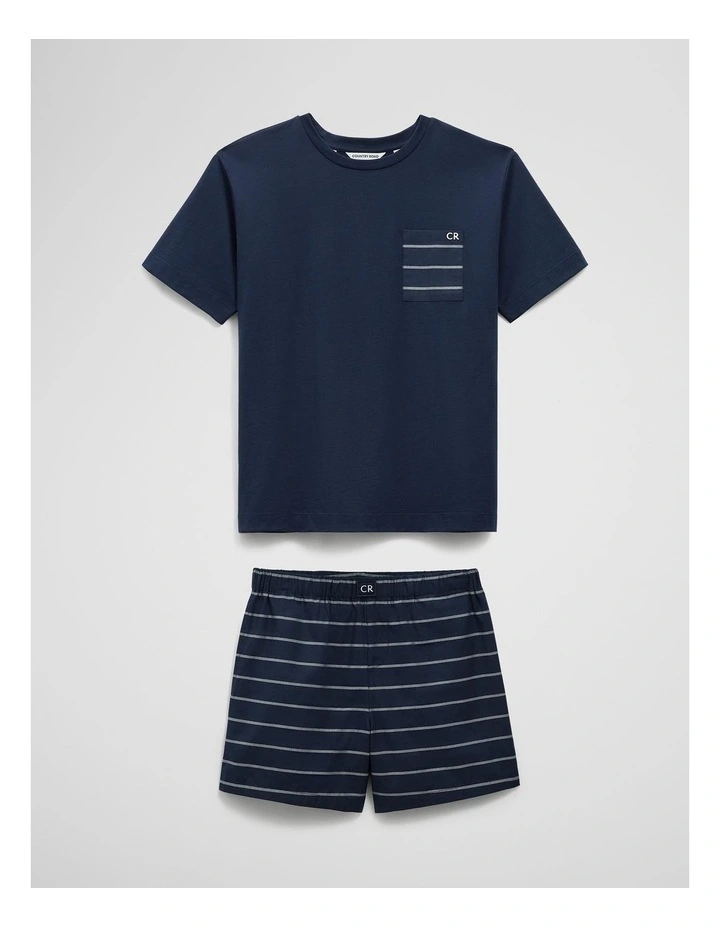 Teen Australian Cotton Short Sleeve Boxer Pyjama Set in Navy image 2