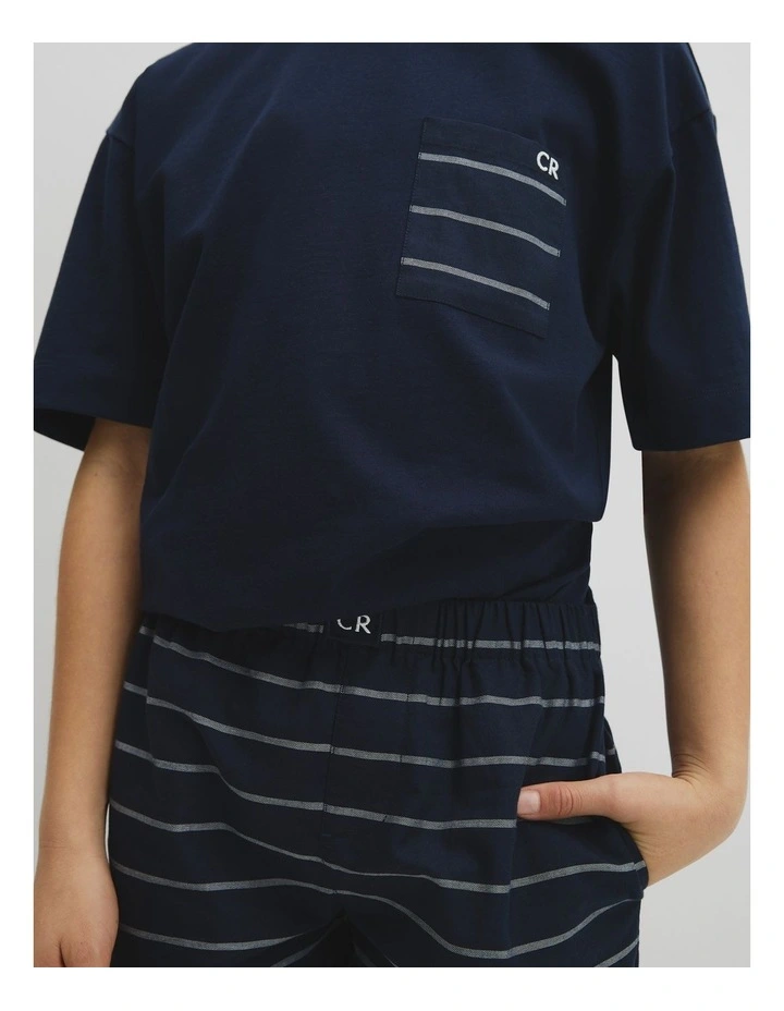 Teen Australian Cotton Short Sleeve Boxer Pyjama Set in Navy image 3