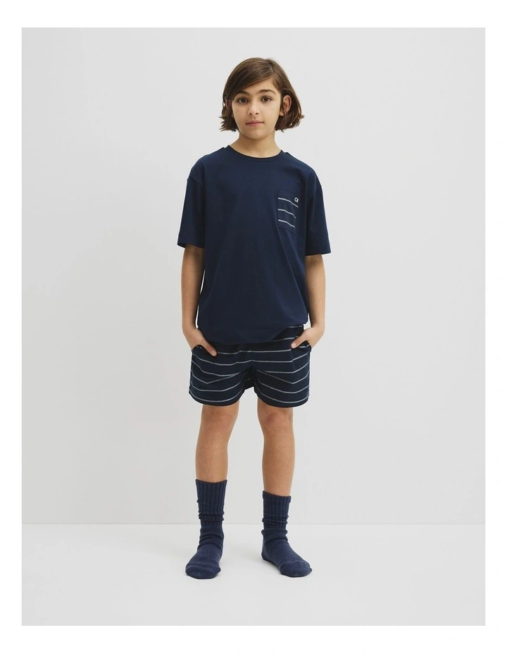 Teen Australian Cotton Short Sleeve Boxer Pyjama Set in Navy image 4
