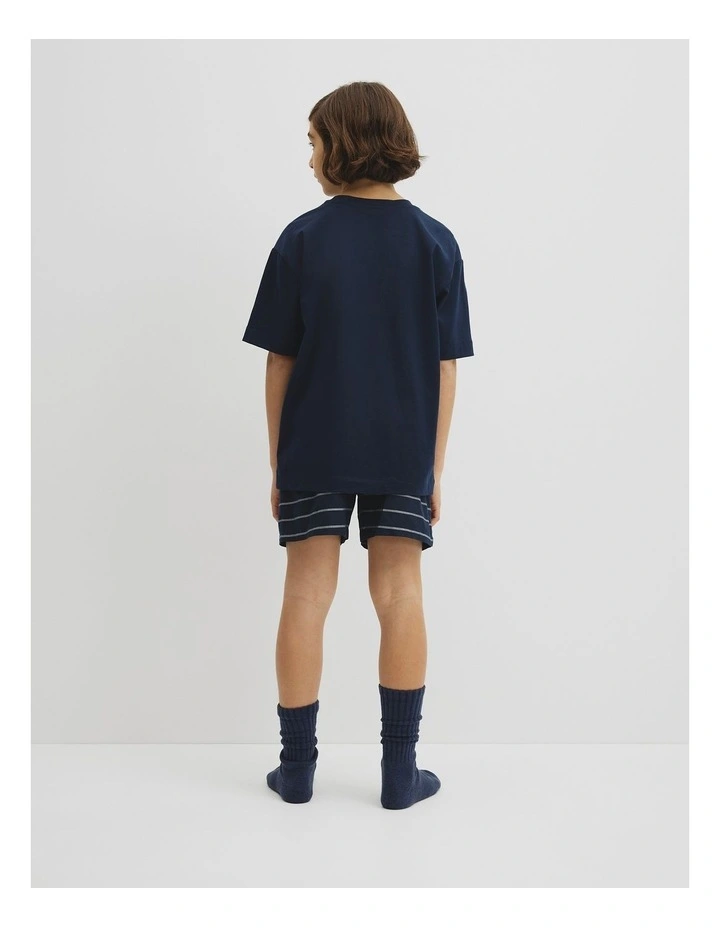 Teen Australian Cotton Short Sleeve Boxer Pyjama Set in Navy image 5