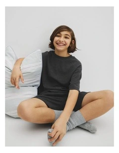 Teen Organically Grown Cotton Blend Short Sleeve Relaxed Pyjama Set in Charcoal Marle
