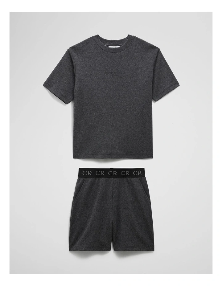 Teen Organically Grown Cotton Blend Short Sleeve Relaxed Pyjama Set in Charcoal Marle image 2