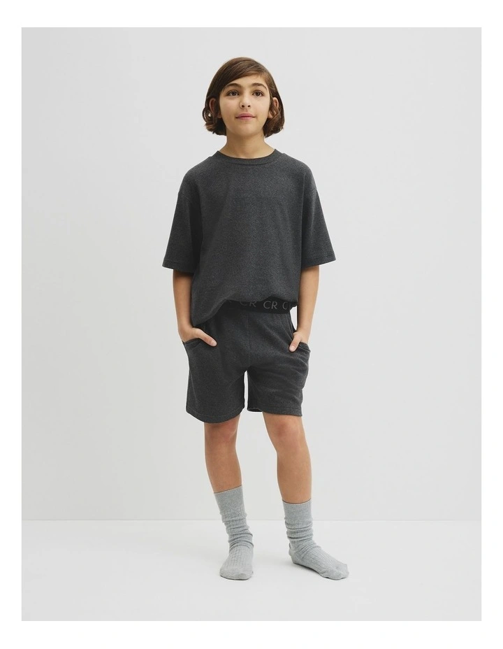Teen Organically Grown Cotton Blend Short Sleeve Relaxed Pyjama Set in Charcoal Marle image 4