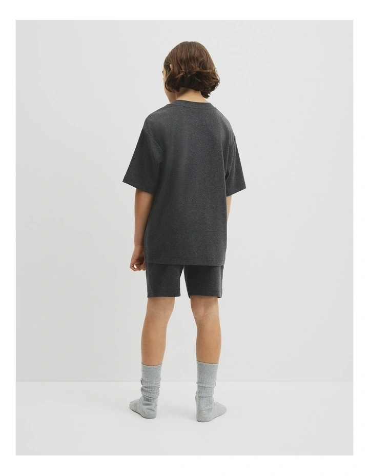 Teen Organically Grown Cotton Blend Short Sleeve Relaxed Pyjama Set in Charcoal Marle image 5