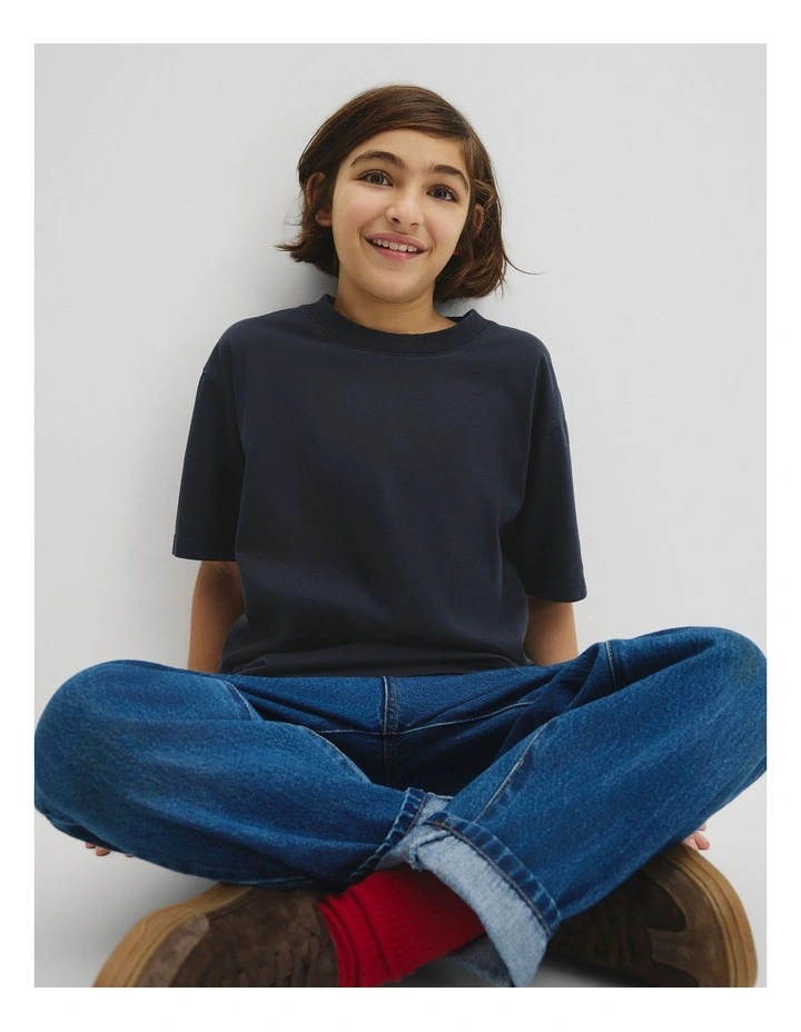 Teen Australian Cotton Relaxed Short Sleeve T-shirt in Navy image 1