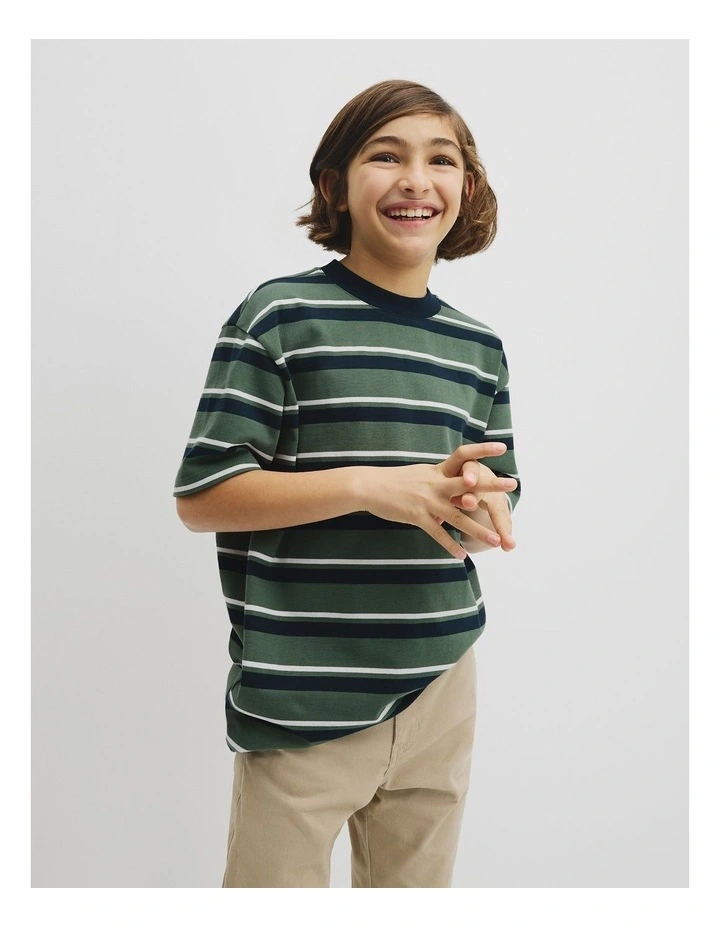 Teen Australian Cotton Relaxed Stripe Short Sleeve T-shirt in Cilantro Stripe image 1