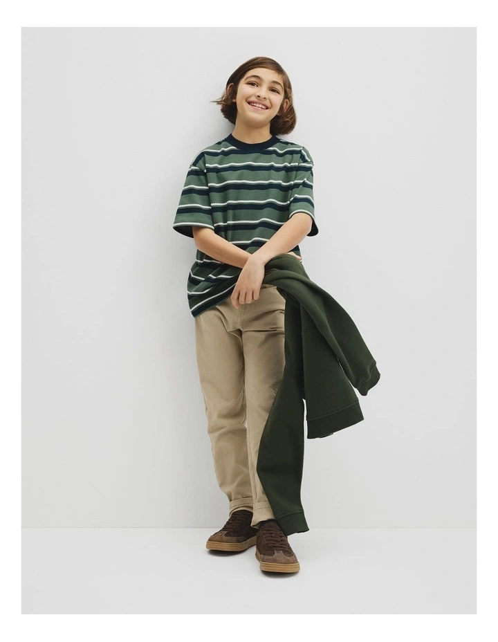 Teen Australian Cotton Relaxed Stripe Short Sleeve T-shirt in Cilantro Stripe image 3