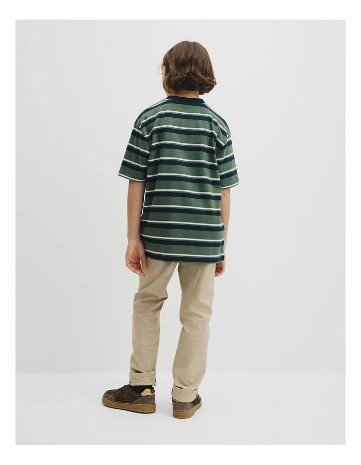 Teen Australian Cotton Relaxed Stripe Short Sleeve T-shirt in Cilantro Stripe image 4