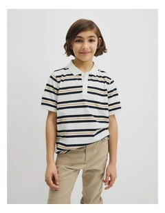 Teen Australian Cotton Stripe Polo in Navy Honey Strp