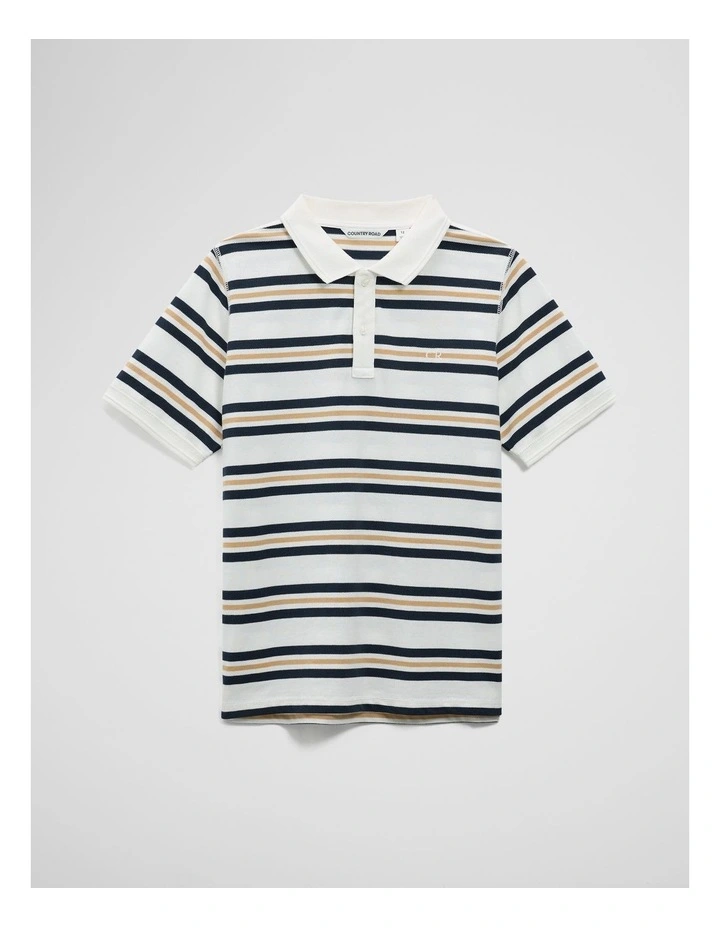 Teen Australian Cotton Stripe Polo in Navy Honey Strp image 2
