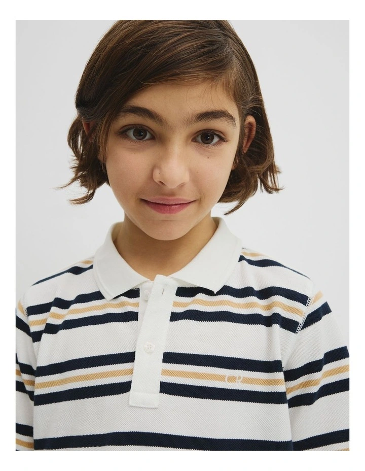 Teen Australian Cotton Stripe Polo in Navy Honey Strp image 3