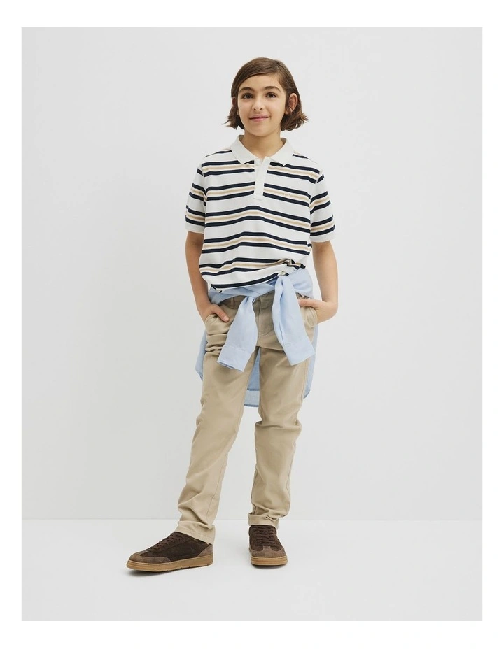 Teen Australian Cotton Stripe Polo in Navy Honey Strp image 4