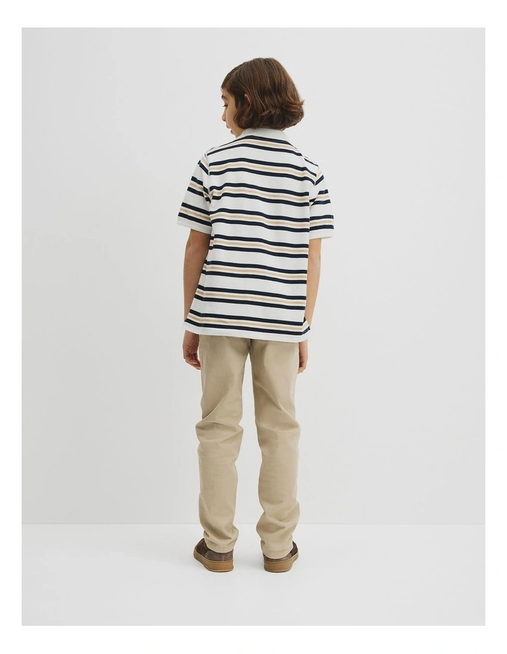 Teen Australian Cotton Stripe Polo in Navy Honey Strp image 5