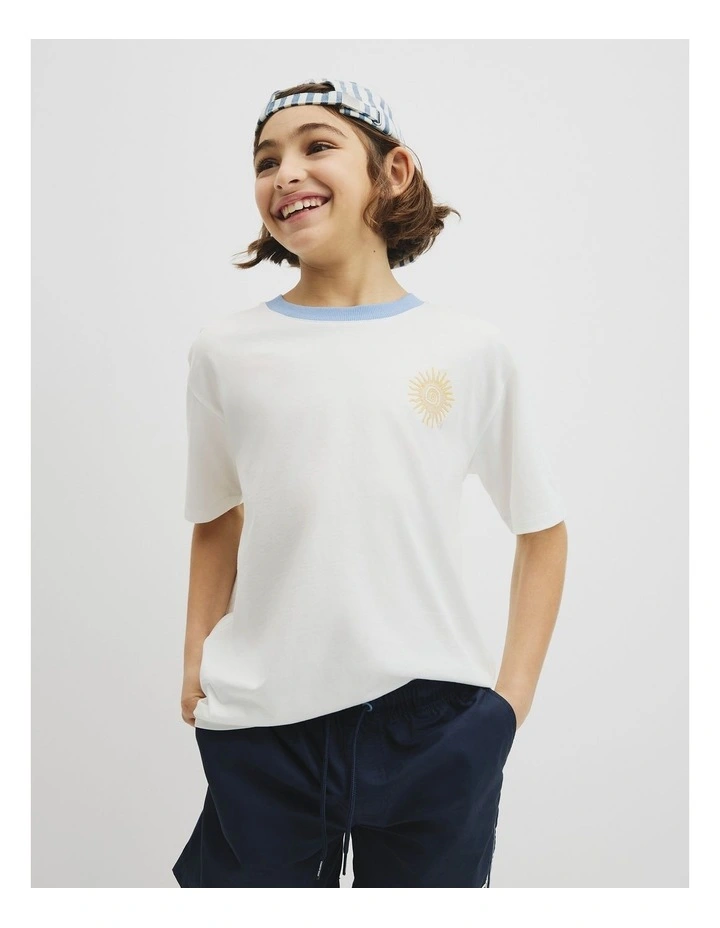 Teen Australian Cotton Sun Logo T-shirt in Marshmallow image 1