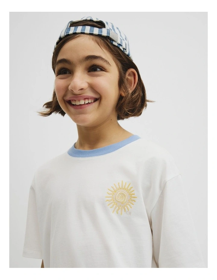 Teen Australian Cotton Sun Logo T-shirt in Marshmallow image 3